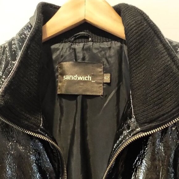 NWOT Sandwich Wet look Bomber Jacket Biker Moto Jacket vinyl look Mobwife Jacket - Picture 8 of 16